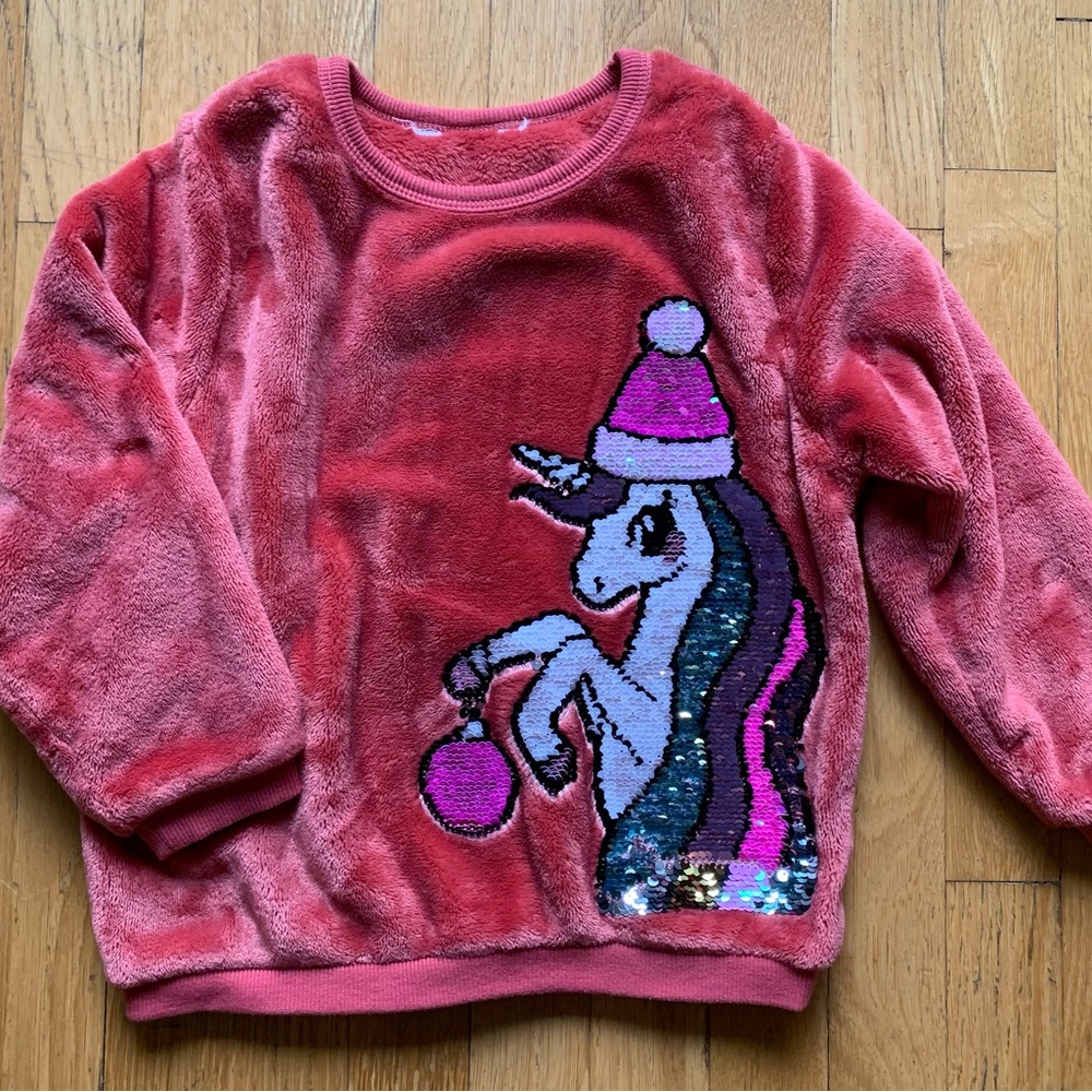 Cute warm sequins Christmas Unicorn Sweater Size 5-6yrs